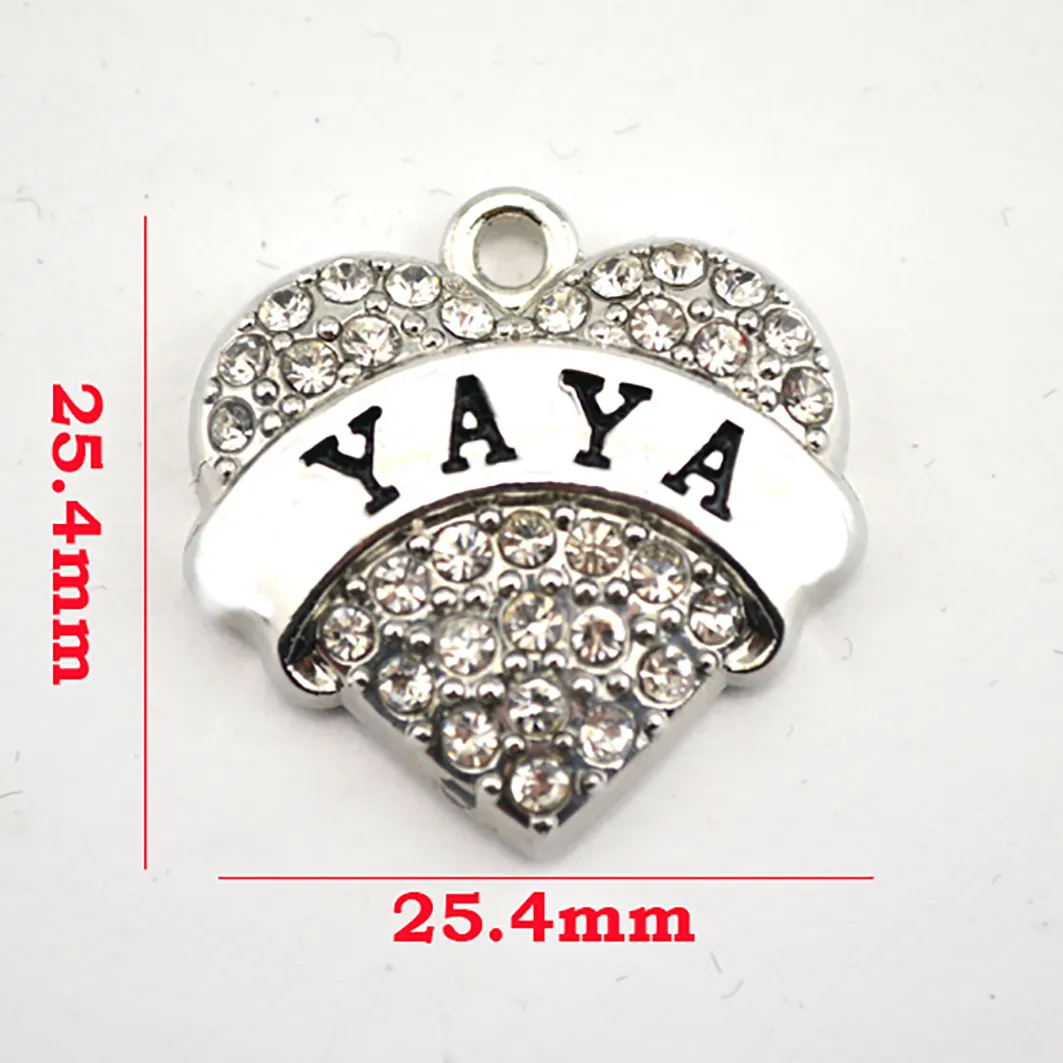 Hartvorm Sprankelende Kristallen Strass YAYA Geschreven Charm Hanger Goed Verjaardagscadeau Zinklegering Bieden Drop279R