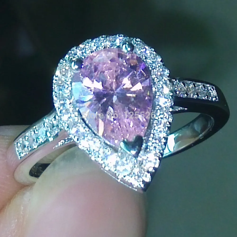 Choucong Pear Cut Pink Stone Diamond 925 Silver Wedding Band Ring SZ 5-11 Gratis fraktgåva