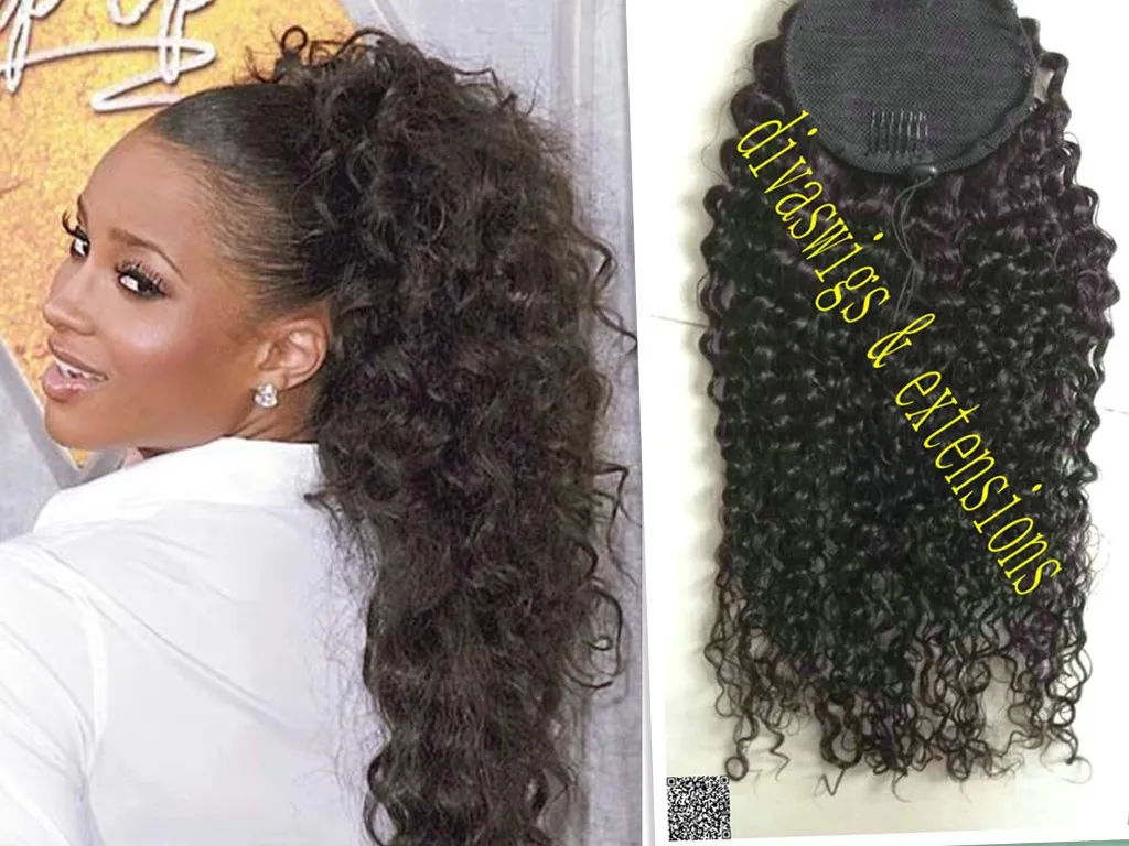 Ciara 100% human Hair ponytail Extensions natural Curly brazilian Hair Ponytail Hairpiece Drawstring Ponytails Pieces Buns Peruca 100g-160g