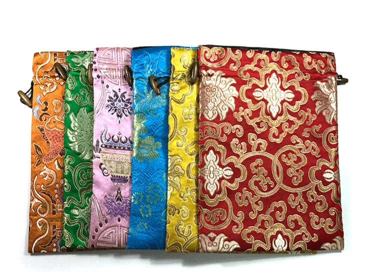 Luxo flor de seda chinesa do cordão Sacos decoração extra grandes sacos Bolsas presente para a jóia Embalagem Sacos com 20x27cm Forrado / l