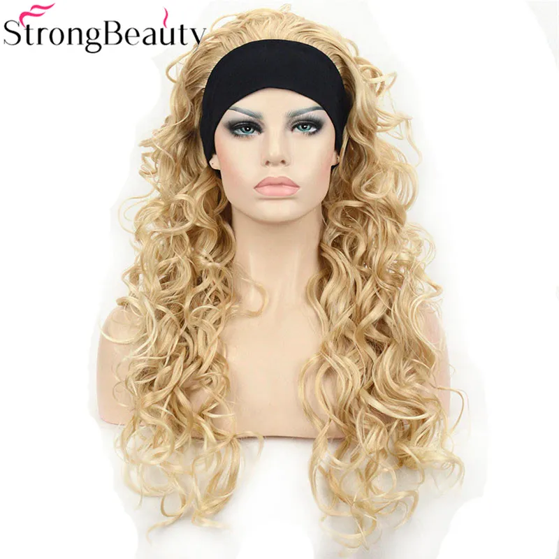 StrongBeauty 26 Zoll synthetische Halbperücke mit langen lockigen Haaren und Stirnbändern, natürlich geschnittene Frisur für Frauen