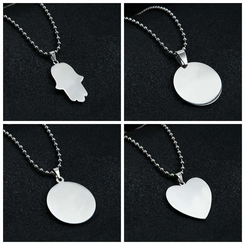 Пустой круглый кулон ожерелье из нержавеющей стали форма сердца зеркальная полировка для лазерной гравировки DIY ожерелья женщины дети подарок
