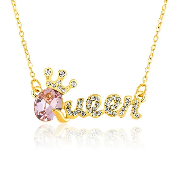 10 couleur élégant collier pendentif reine avec cristal diamant clavicule chaîne accessoires de mode anniversaire beau cadeau bateau libre