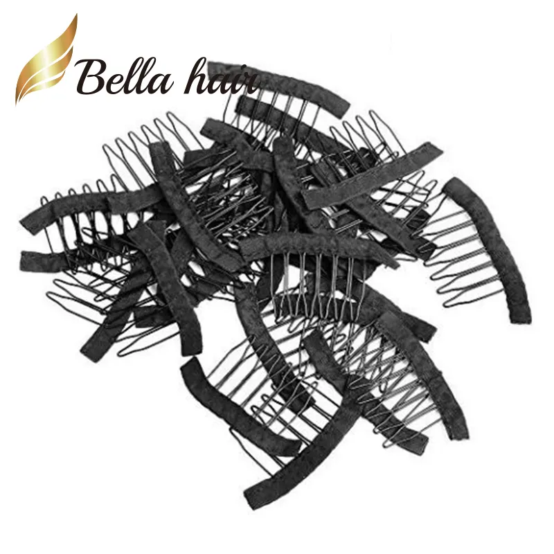 Bella Hair Professional 32 pçs pentes de peruca para perucas bonés para fazer perucas fixas clipes de cor preta Julienchina peruca de 6 dentes pente clipes de peruca com pano para fazer peruca