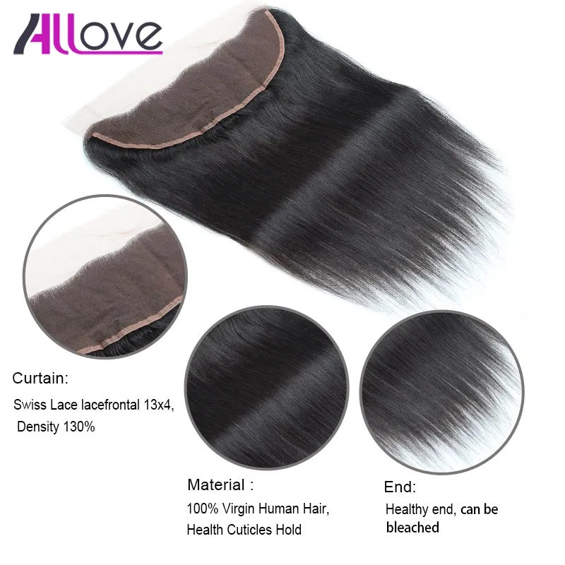 Allove 10A Brazilian Lace Frontal Straight Virgin Hair Ear to Ear Closure Malaysian Hair Frontal Peruvian Human Frontal Indian Vir8655558