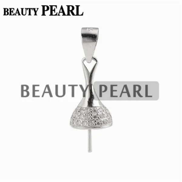 Sertissage de pendentif pour perles rondes et cabochon en argent sterling 925, zircones, pendentif goutte, 5 pièces