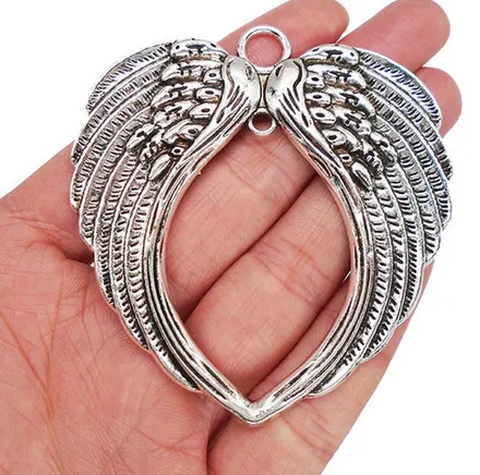 10Pcs alloy Angel Wings Heart Charms Antique silver Charms Pendant For necklace Jewelry Making findings 66x69mm