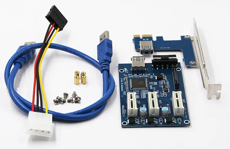 PCI 1 to 3 PCI Riser Card Adapter 1x Interface Expansion Card 3-Port PCIE Slot