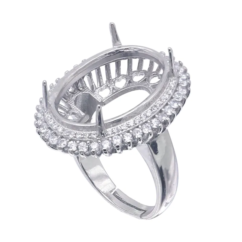 Semi Mount Ring Settings For Big Oval Stone 15x20mm With Side CZ Blank