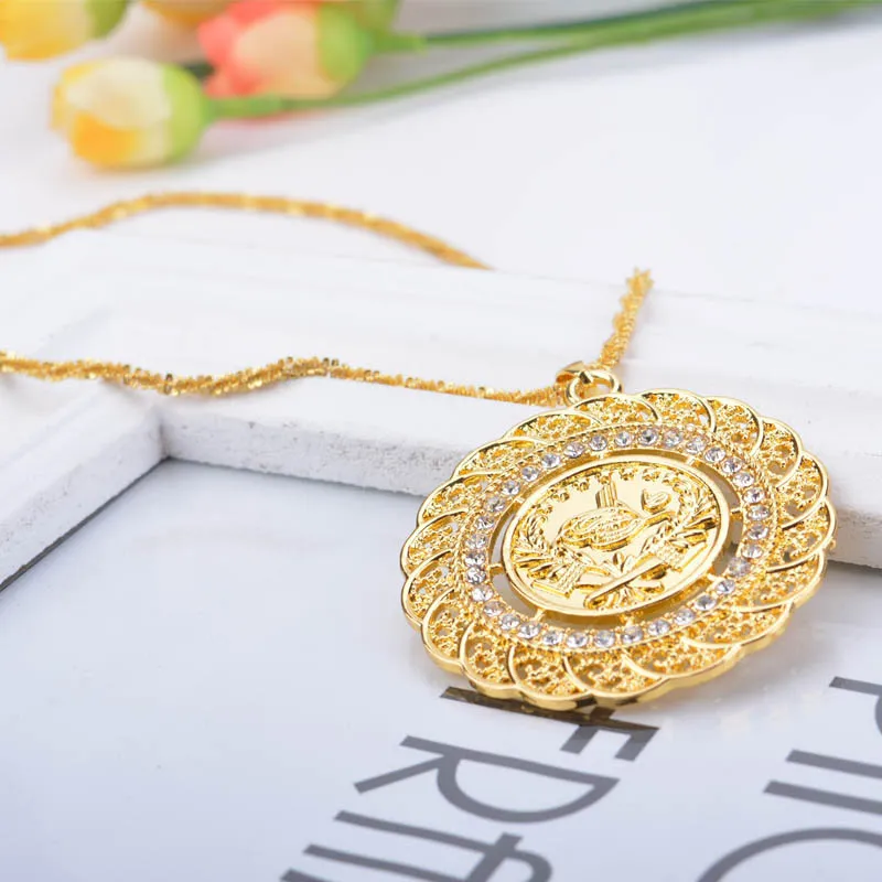 Шамти подвесной ожерелье Арабская монета для женщин чисто золотой цвет индейки еврей