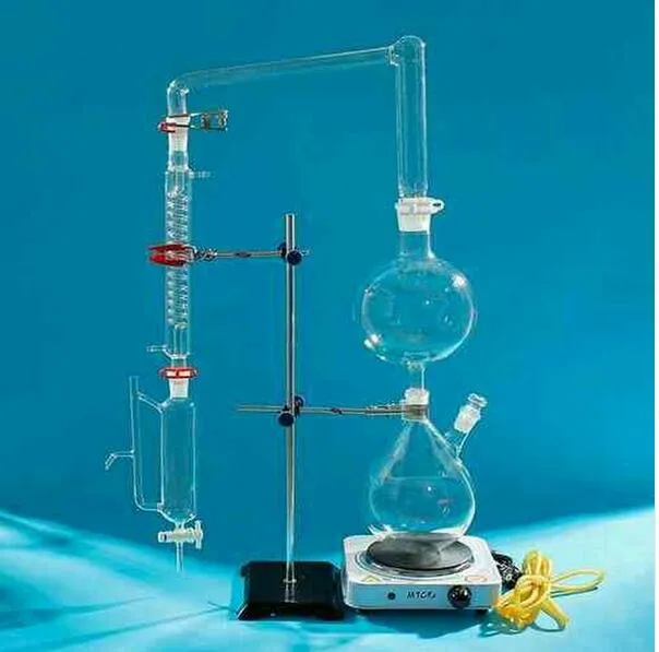 Appareil de laboratoire 2000 ml, avec cuisinière chaude, condenseur Graham, kit de distillation à la vapeur d'huile essentielle,