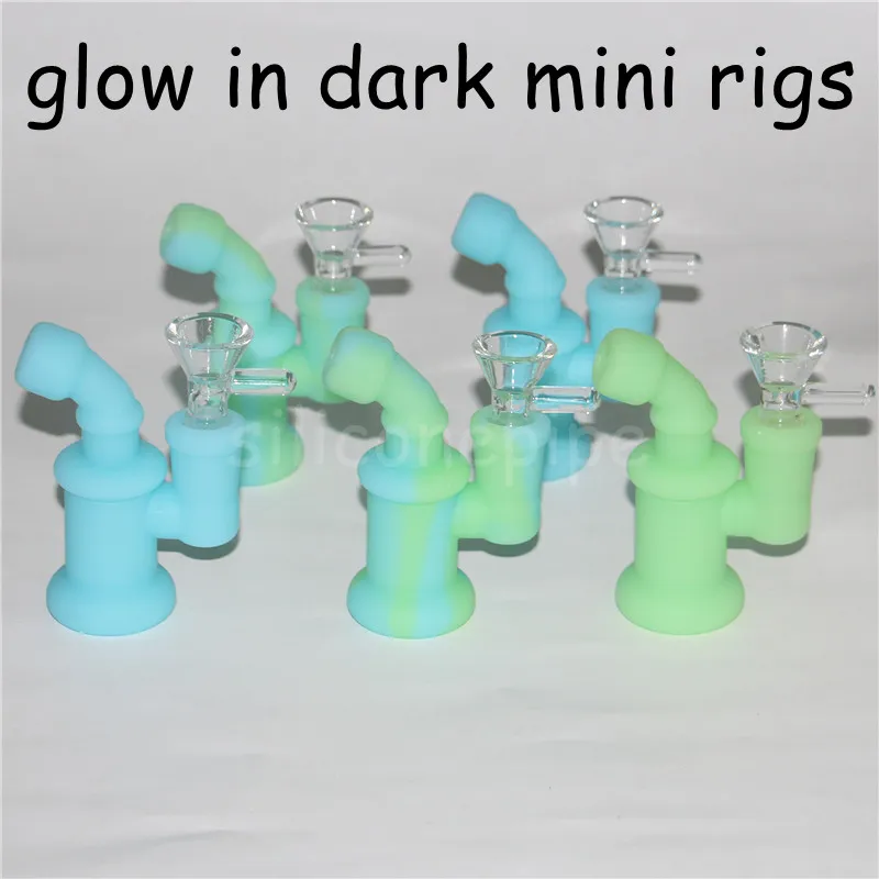 Populaire Silicon Rigs Siliconen Waterpijp Bongs Glow in dark siliconen olie dab rigs met 14,4 mm mannelijk gewricht glazen kom siliconen nectar