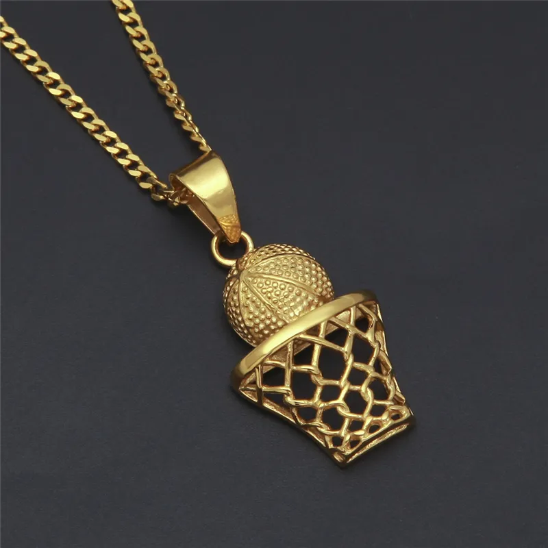 Collana di gioielli hip-hop di nuova moda Collana in acciaio inossidabile 316L placcato oro Rinestone Collana pendente da basket uomo donna NL-611