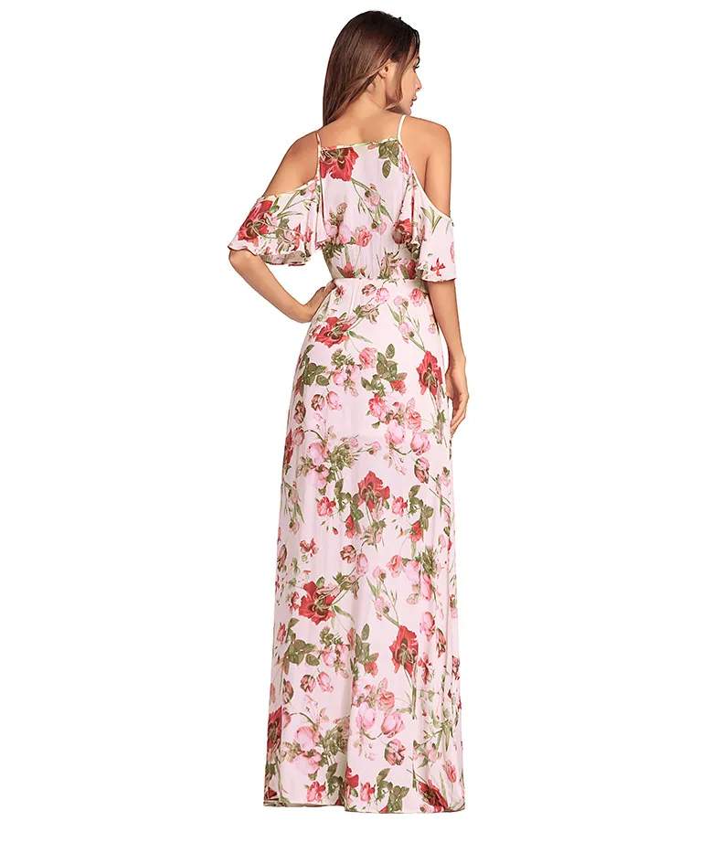 Chiffon Print Sexy Strap V-neck Backless Red Dress Chiffon Print Sexy Strap V-neck Backless Red Dress