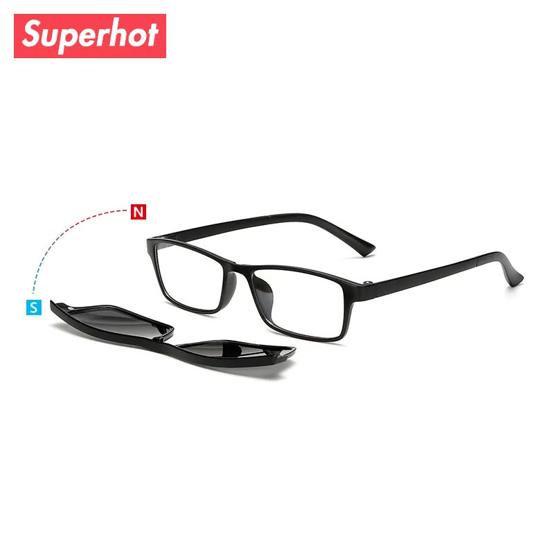 Superhot Eyewear - Gafas rectangulares con montura óptica TR90 con clips magnéticos polarizados para el sol, gafas para hombres y mujeres TR2250