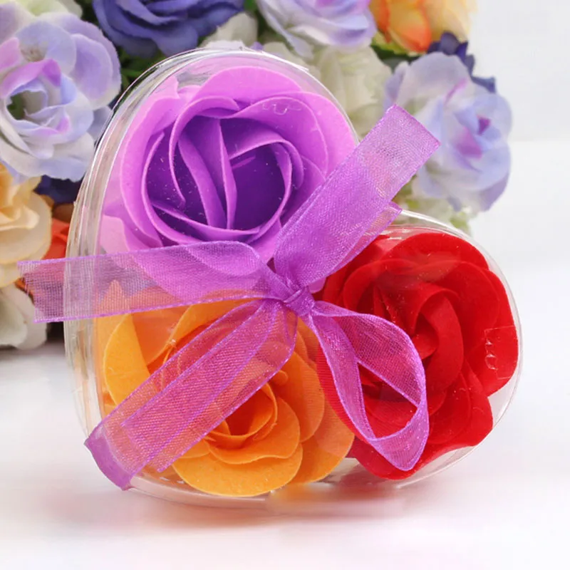 3 SZTUK Pudełko Pakowany Kształt serca Handmade Soap Rose Soap Petal Simulation Flower Paper Flower Soap Soap 3 sztuk = 1box Walentynki Prezenty przyjęcia urodzinowe