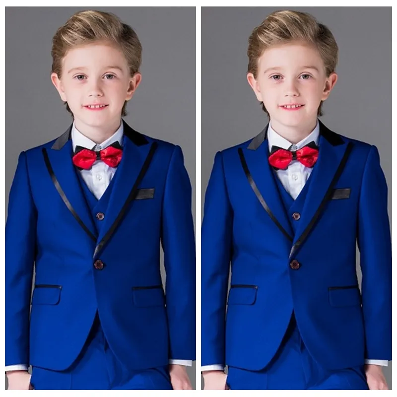 Royal Blue Boys Suits for Wedding Celebration Formal Costume for Kids Children's Peax Reving Tuxedos (jas + broek + vest) 3 stuk