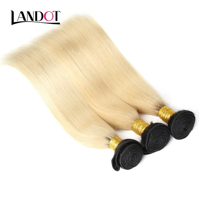 9A OMBRE 1B / 613 BLEACH BlONT BRAZILIAN PERUVISK MALAYSISK INGANISK VIRGIN MANEK HAIR VEAVE RÄTT 4 BUNDLAR med spetslåsning kan färgas färg