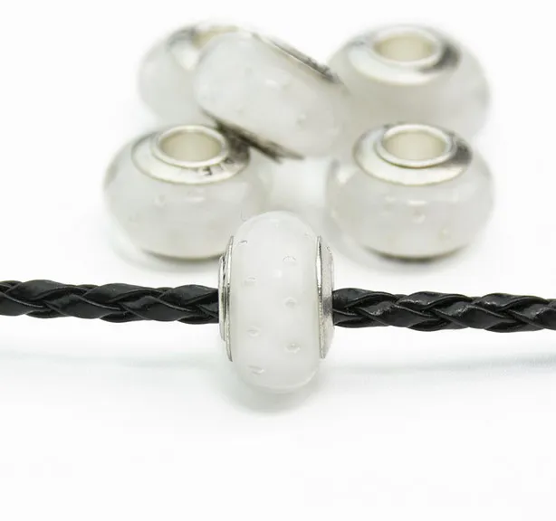 925 Sterling Silver Core Multicolor Murano Lampwork Glass Beads Charm Big Hole Granos sueltos para Pandora collar pulsera europea