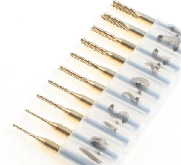 Brandneues 10-teiliges Titanmantel-Hartmetall-Werkzeug, 1,0–3,0 mm, PCB-Hartmetallwerkzeuge, CNC-Schneidbits, Fräser-Set