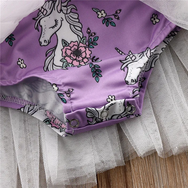 2018 New Unicorn Baby Girl Dresses Toddler Girl Clothes Summer Fly Sleeve Floral Tutu Tulle Romper Mini Dresses Kids Boutique Clothing 1-5Y