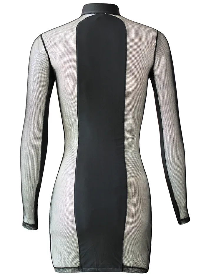 S XL New Women Bandage Dresses Transparent Mesh Patchwork Tight Dress ...