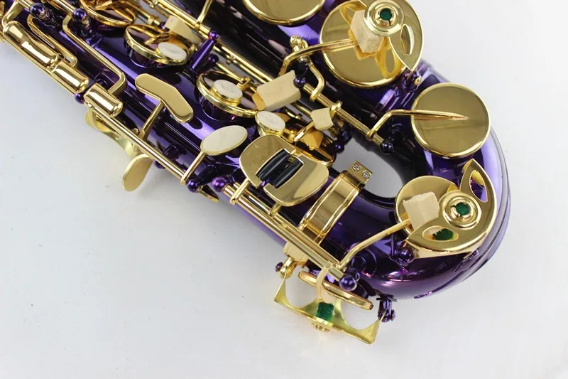 Profesjonalna jakość Mosiądz Purpurowy Złoty Lakier Plated Saksofon Alto Eb Tune Sax Instrumenty Muzyczne Przyciski Pearl Z Case