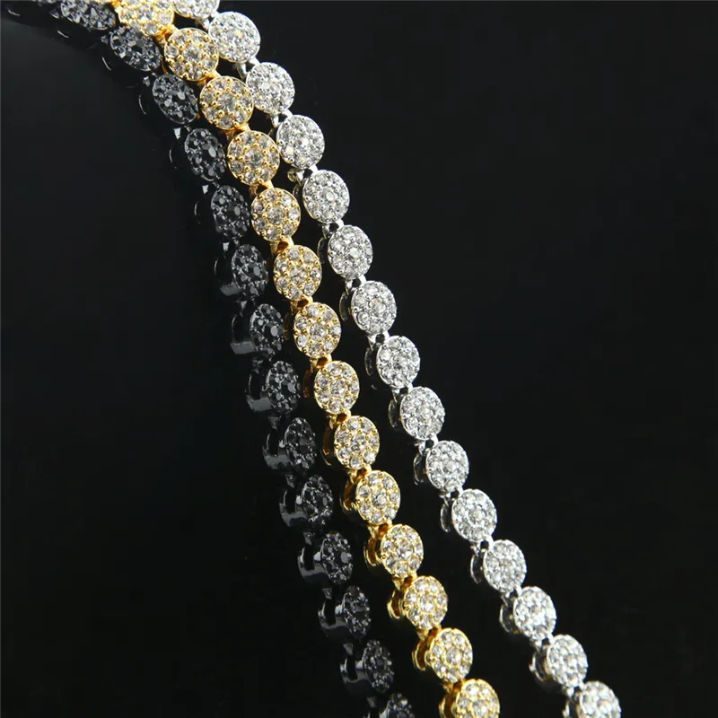 Men's 1 Row Cluster Chain Yellow Silver Black Gold Color Iced Out Rhinesone Diamond Hip Hop Men Chain Necklace Jewelry Nice Gift