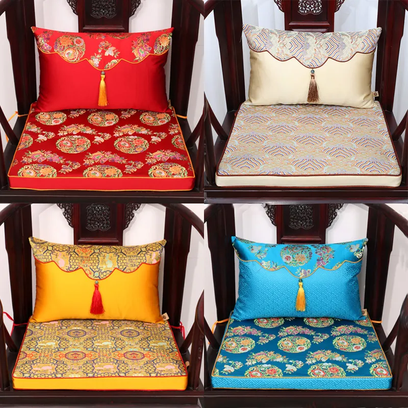 Custom Vintage Luxury Thick 4cm Sofa Seat Pad Armchair Elbowchair Dining Chair Cushion Decor Chinese Silk Brocade Non-slip Sit Mat Lumbar Pillow