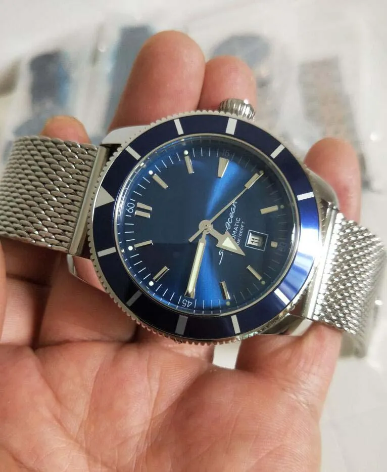 Limitierte Auflage: Breilt Auto Wrist Aeromarine-Uhr, 46 mm, blaues Zifferblatt, Keramiklünette, Edelstahlband, hochwertige Herrenuhren214B