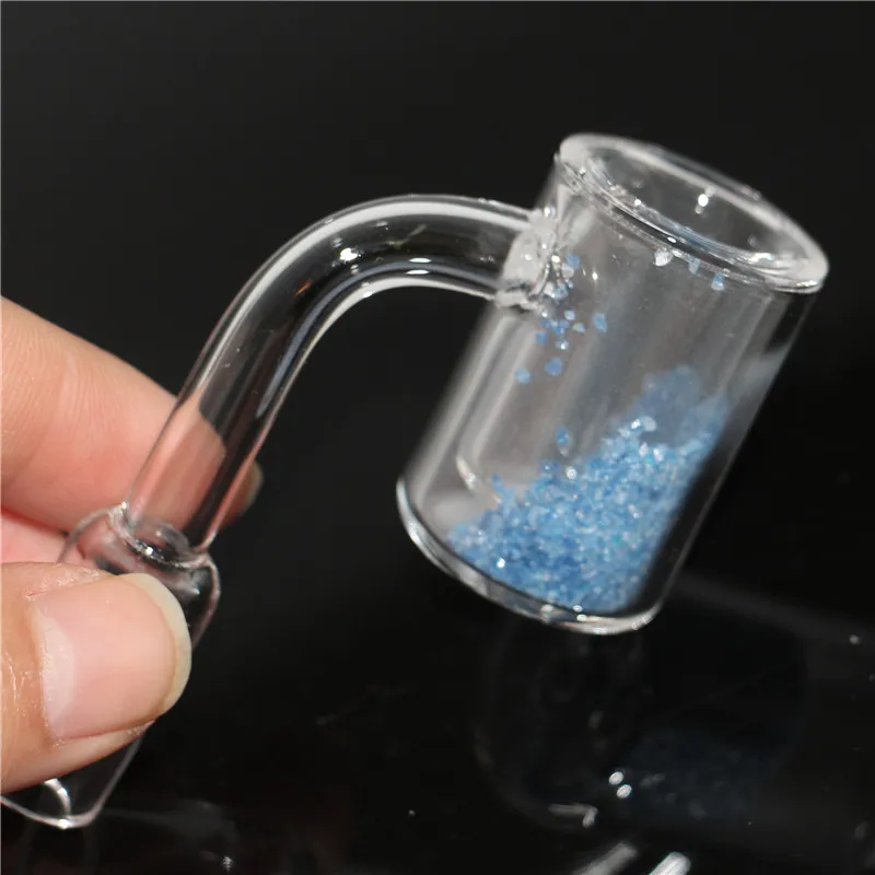 Rökning Termisk Quartz Banger med färgsand 14mm 90 grader Dubbelrör Thermo Chromic Bucket Spik för oljeplattor Glas Bongs