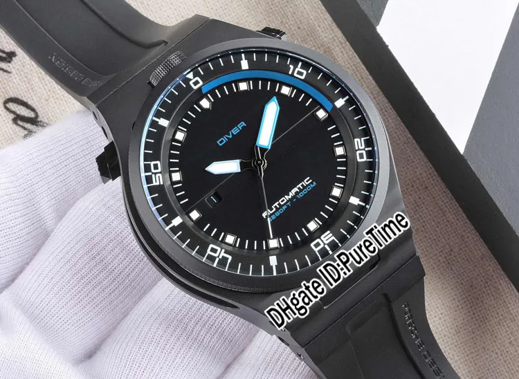 Mejor versión P'6780 P6780 PD Edición limitada Diseño Sport Racing Car Dive Relojes Negro PVD Negro / Azul Automático Reloj para hombre Caucho pd04