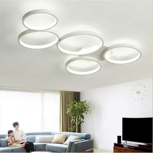 Circular LED Ceiling Lights 5 Rings Chandelier Lighting Dimmable Flush Mount Light for Living Room Bedroom Kitchen