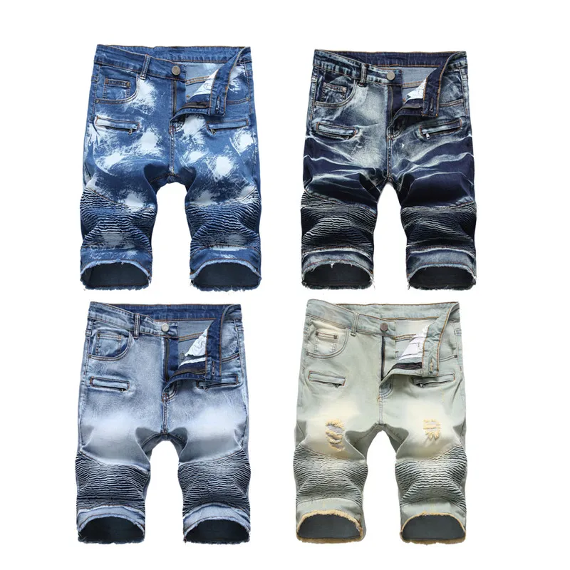 jeans corti strappati effetto consumato da uomo design alla moda casual al ginocchio skinny silm Pantaloncini aderenti denim hip hop Streetwear