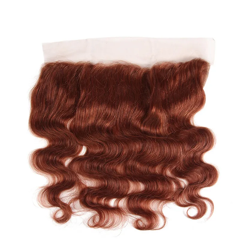 Virgin Brasilian Dark Auburn Human Hair Bundle behandlar full frontkroppsvåg # 33 Kopparröda vävbuntar med 13x4 spets frontlin