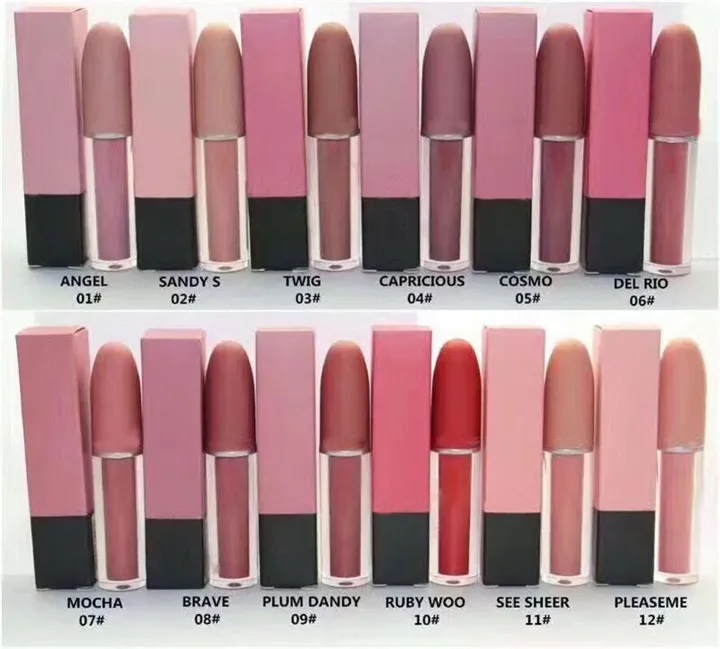 Gorąca Sprzedaż Nowy Makeup Matowy Lipstick Lips Lip Gloss 12 Kolory Wysokiej Jakości DHL Darmowa Wysyłka