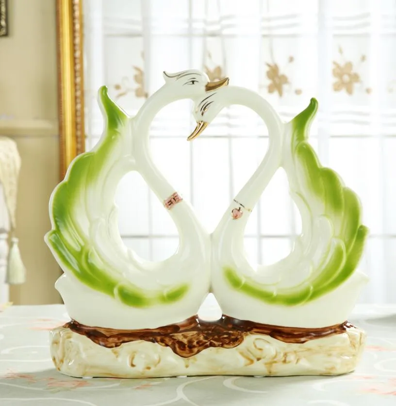 THj Ornamenti Piccoli creativi Amanti del Cigno in Ceramica Verde