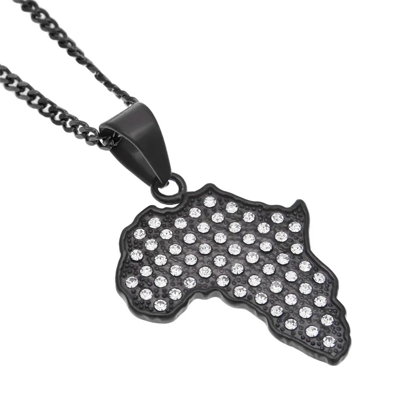 Collana Hip Hop da uomo cool Collana in acciaio inossidabile pistola nera placcata oro CZ Collana con mappa Africa uomo donna NL5631838536