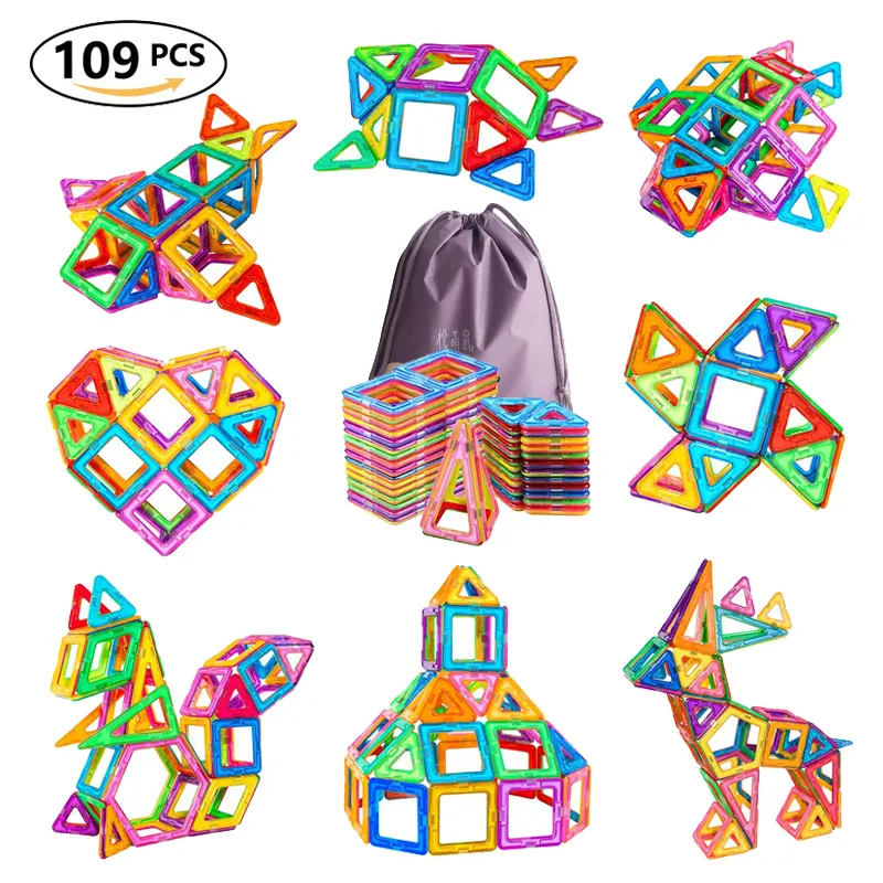 109pcs /セットビッグサイズ磁気キューブデザイナーブロックプラスチック建築構造タイル子供教育用子供のおもちゃ