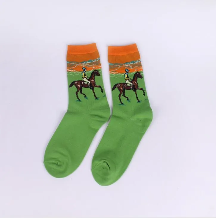 Nouveauté célèbre peinture à l'huile Art chaussettes femmes hommes rue Graffiti Van Gogh Mona Lisa longue chaussette été automne coton chaussettes hiphop chaussettes