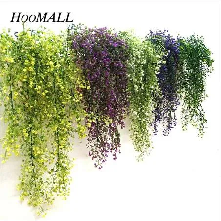 Hoomall grön lila konstgjorda växt silke rotting vägg blomma växt bröllopsfest dekoration falska blommor vinstockar hem dekor xmas