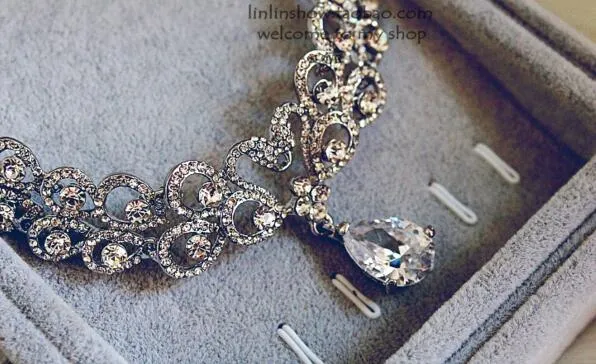 Prosta nowa biżuteria ślubna kropla wody kryształowy collarbone łańcuch naszyjnik zestaw biżuteria ślubna perły luksusowe bransoletki naszyjnik kolczyki