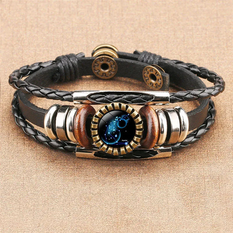12 Sign Horoscope Glass Cabochon Bracelet Meerlagige wrap armbanden Polsband Cuff Women Fashion Jewelry Gift Will en Sandy