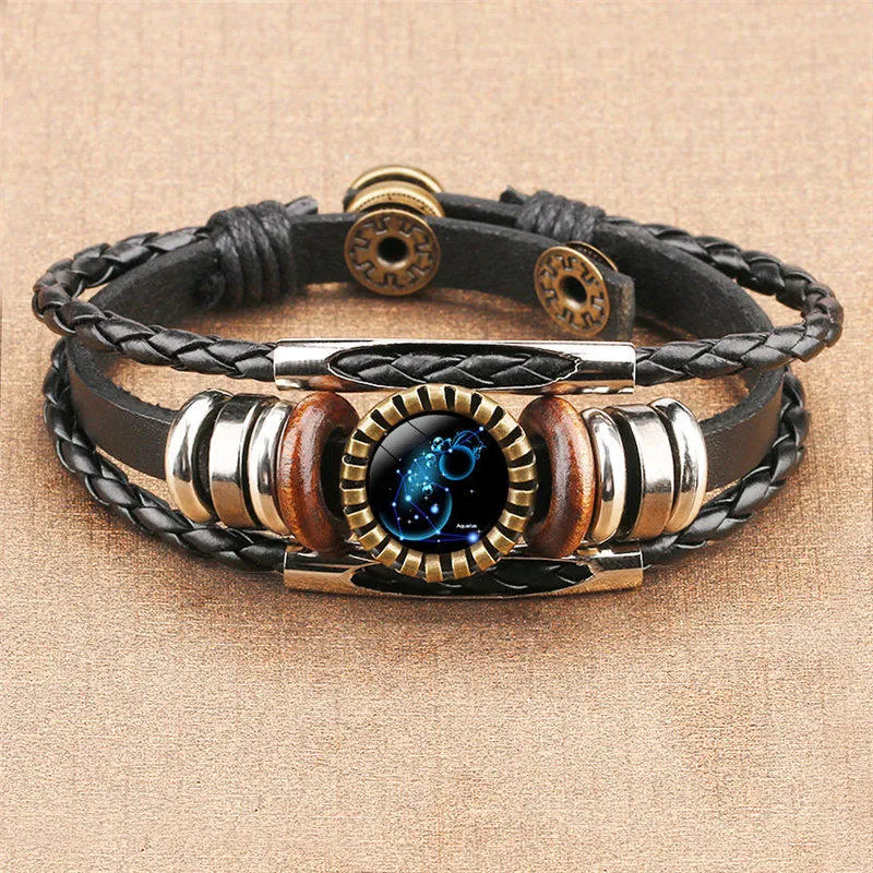 12 Sign Horoscope Glass Cabochon Bracelet Multilayer Wrap Bracelets Wristband cuff women Fashion Jewelry Gift Will and Sandy