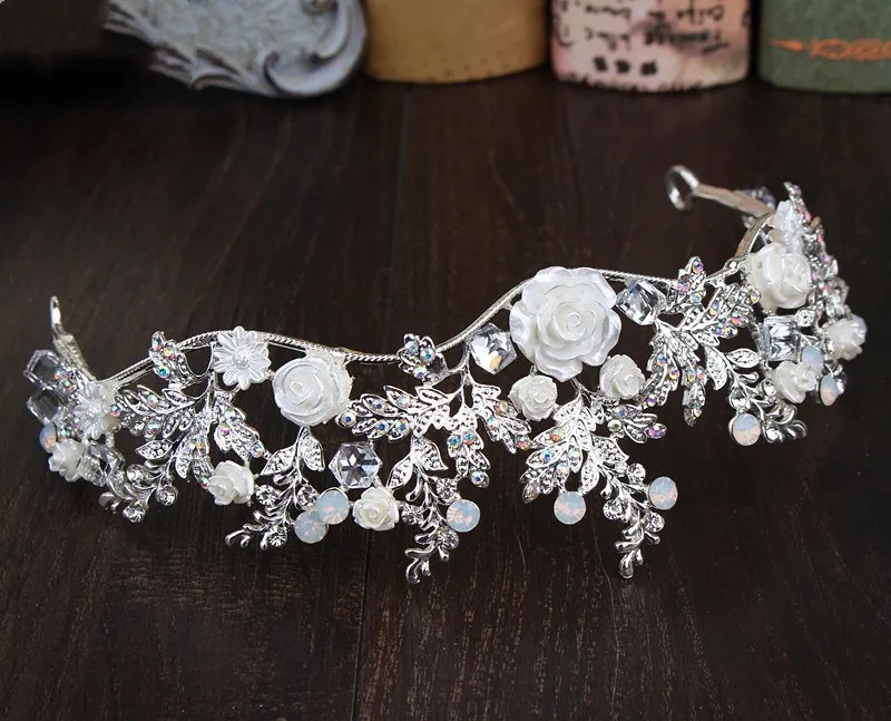 Gorgeous Sparkling Silver Big Wedding Diamante Pageant Tiaras Hairband Crystal Nupcial Crowns For Brides Hair Jewelry Headpiece