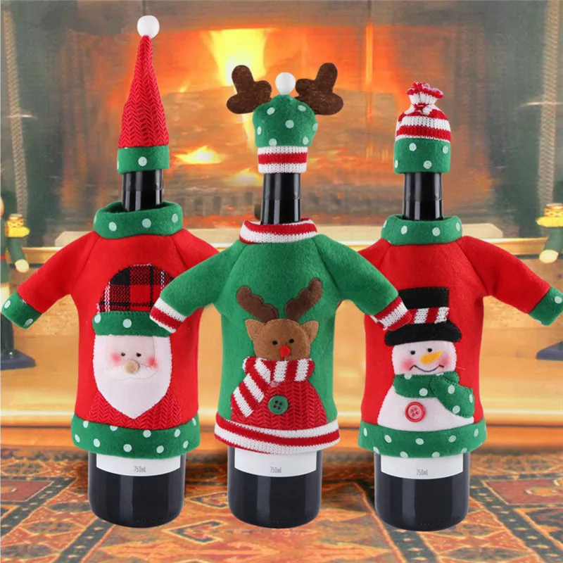 Festive Wine Bottle Cover Set: Santa, Snowman, Deer Christmas