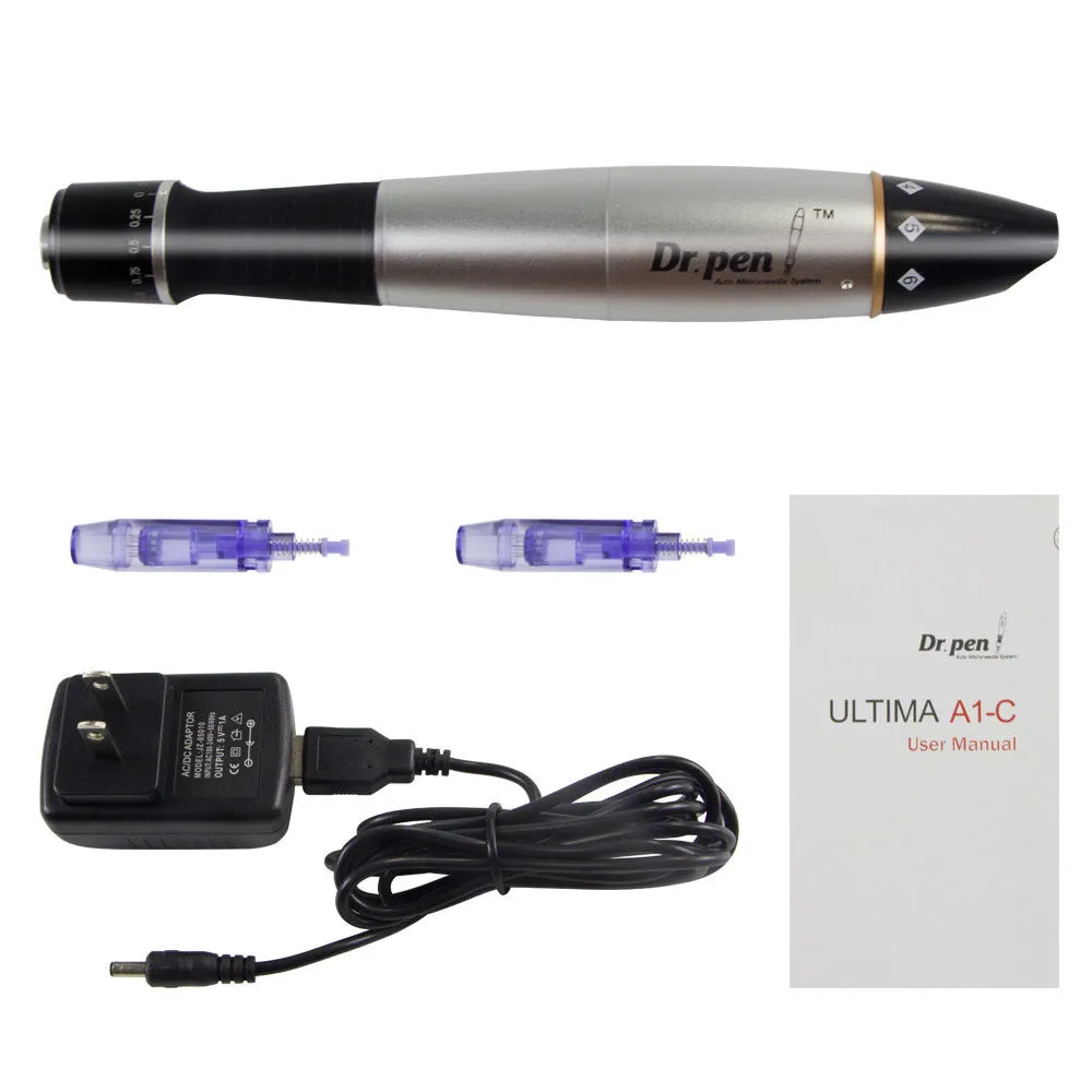 Dr Pen A1-C DermaPen Auto Microneedle Système de soins de la peau Longueurs d'aiguille réglables 0,25 mm à 3,0 mm DermaStamp