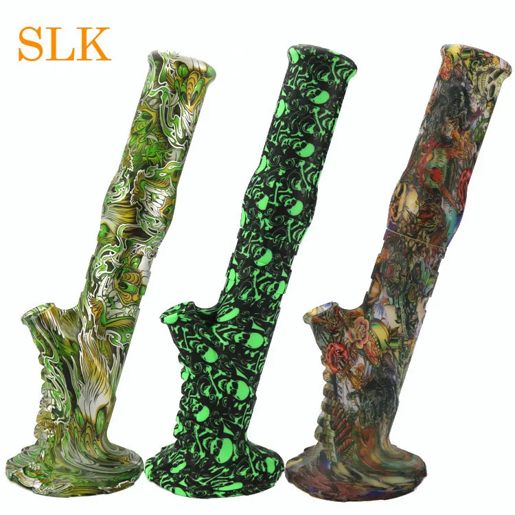 Printing Silicone Water Pipe with Bowl Silicone Tobacco smoking Pipes for burn Dry Herb Unbreakable Percolator Bong Smoking oil rig 11 types