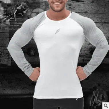 Mens Primavera-Verão Marca T-shirt Quarter Quick Dry Três luva T Casual Masculino Camisetas Bodybuilding magros