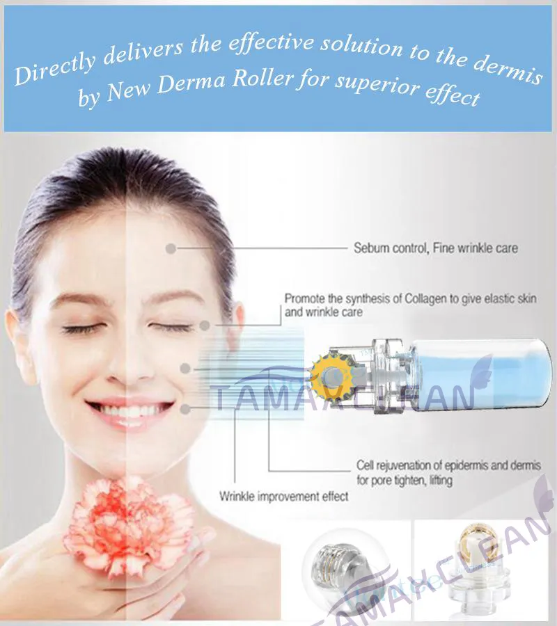 Tamax DR009 새로운 티타늄 Microneedle 자동 Hydra derma 롤러 64 골드 팁 젤 튜브가있는 마이크로 바늘